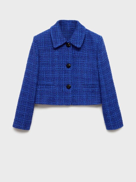 Mango Blue Tweed Jacket with Buttons - Picture 1 of 5